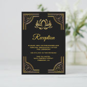 Elegant Black Gold Lotus Flower Weddenschap Informatiekaartje (Staand voorkant)