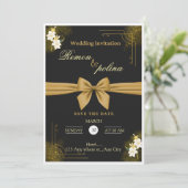 Elegant Black & Gold Luxury Wedding Invitation  Kaart (Staand voorkant)
