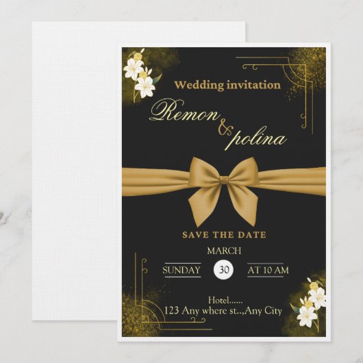 Elegant Black & Gold Luxury Wedding Invitation  Kaart (Voorkant / Achterkant)