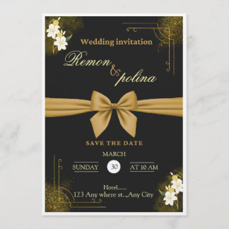 Elegant Black & Gold Luxury Wedding Invitation  Kaart