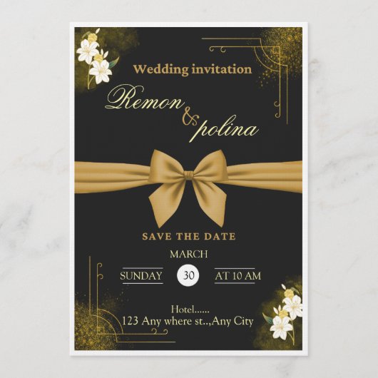 Elegant Black & Gold Luxury Wedding Invitation  Kaart (Voorkant)