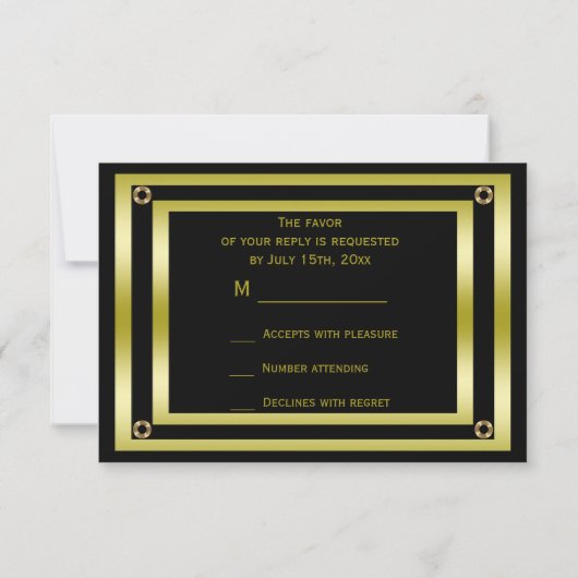 Elegant Black & Gold Man RSVP (Achterkant)