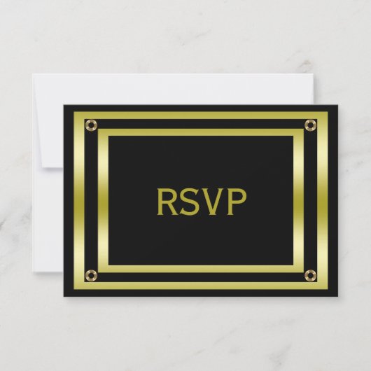 Elegant Black & Gold Man RSVP Kaartje (Voorkant)