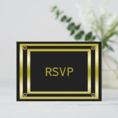 Elegant Black & Gold Man RSVP Kaartje (Staand voorkant)
