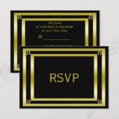 Elegant Black & Gold Man RSVP Kaartje (Voorkant / Achterkant)
