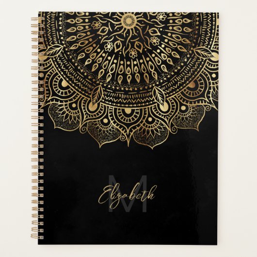 Elegant Black Gold Mandala Floral Design Planner (Voorkant)