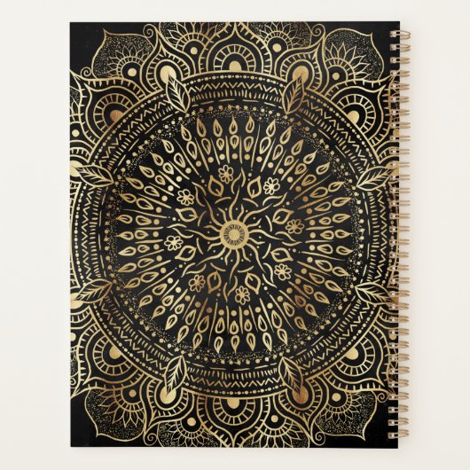 Elegant Black Gold Mandala Floral Design Planner (Achterkant)