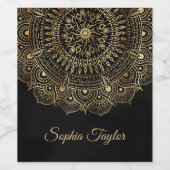 Elegant Black Gold Mandala Floral Design Wijn Etiket (Enkel label)