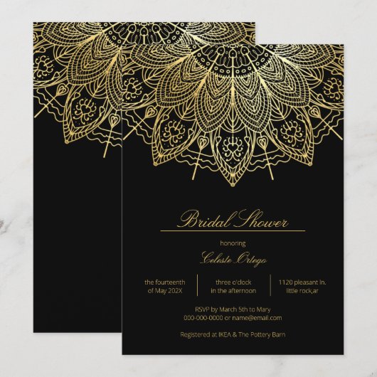 Elegant Black & Gold Mandala Vrijgezellenfeest Kaart (Voorkant / Achterkant)
