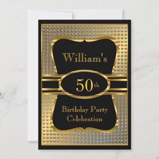 Elegant Black Gold Mannen Birthday Party Invitatio Kaart (Voorkant)