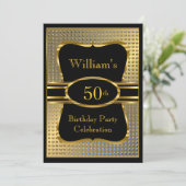 Elegant Black Gold Mannen Birthday Party Invitatio Kaart (Staand voorkant)