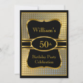 Elegant Black Gold Mannen Birthday Party Invitatio Kaart (Voorkant)