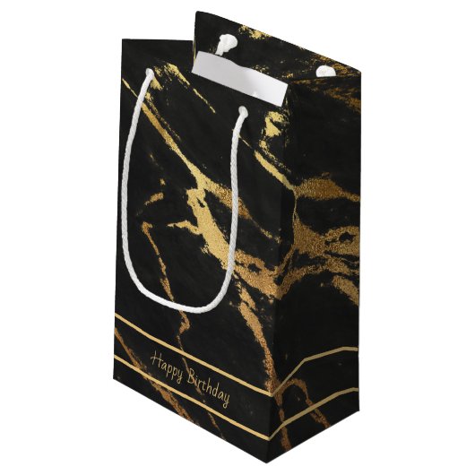Elegant Black & Gold Marble-look | bewerkbare teks Klein Cadeauzakje (Achterkant Gekanteld)