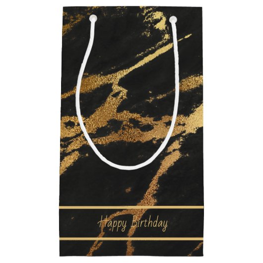 Elegant Black & Gold Marble-look | bewerkbare teks Klein Cadeauzakje (Voorkant)