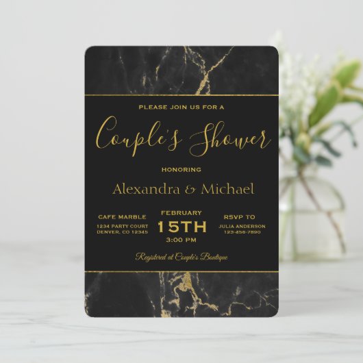 Elegant Black & Gold Marble met couponschoen Kaart (Staand voorkant)