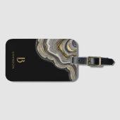 Elegant Black Gold Marble Monogram Bagagelabel (Voorkant (horizontaal))