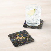 Elegant Black Gold Marble Monogram Bier Onderzetter (Rechterzijde)