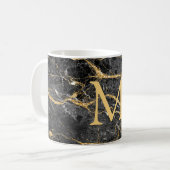 Elegant Black Gold Marble Monogram Koffiemok (Voorkant links)