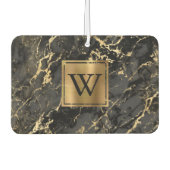 Elegant Black Gold Marble Monogram Luchtverfrisser (Voorkant)