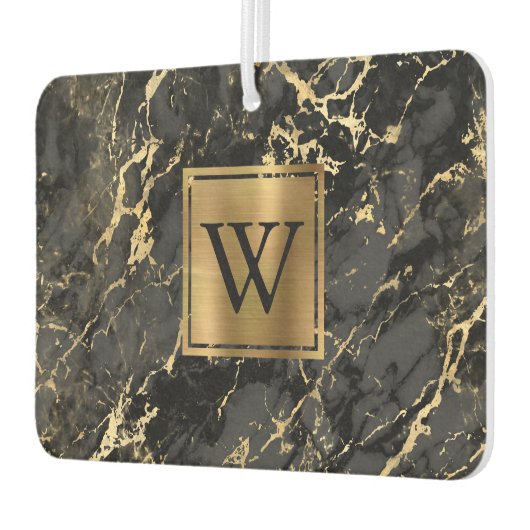 Elegant Black Gold Marble Monogram Luchtverfrisser (Links)