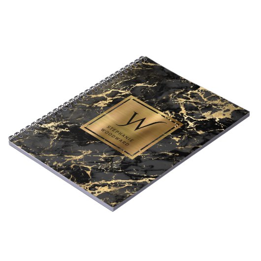 Elegant Black Gold Marble Monogram Notitieboek (Linkerzijde)