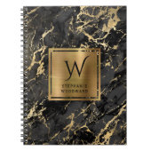 Elegant Black Gold Marble Monogram Notitieboek (Voorkant)
