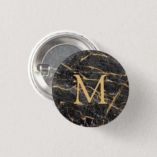 Elegant Black Gold Marble Monogram Ronde Button 3,2 Cm (Voorkant /achterkant)