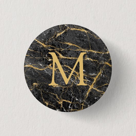 Elegant Black Gold Marble Monogram Ronde Button 3,2 Cm (Voorkant)