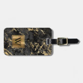 Elegant Black Gold Marble Monogram Verticaal Bagagelabel (Voorkant horizontaal)