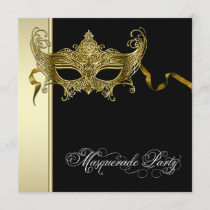 Elegant Black Gold Masquerade Party - Uitnodiginge Kaart