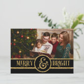 Elegant Black Gold Merry en heldere kerstfoto's Feestdagenkaart (Staand voorkant)