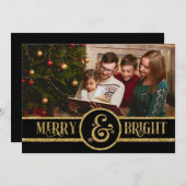 Elegant Black Gold Merry en heldere kerstfoto's Feestdagenkaart (Voorkant / Achterkant)