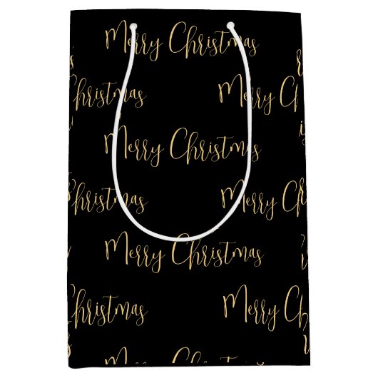 Elegant Black Gold Merry kerst Medium Cadeauzakje (Voorkant)