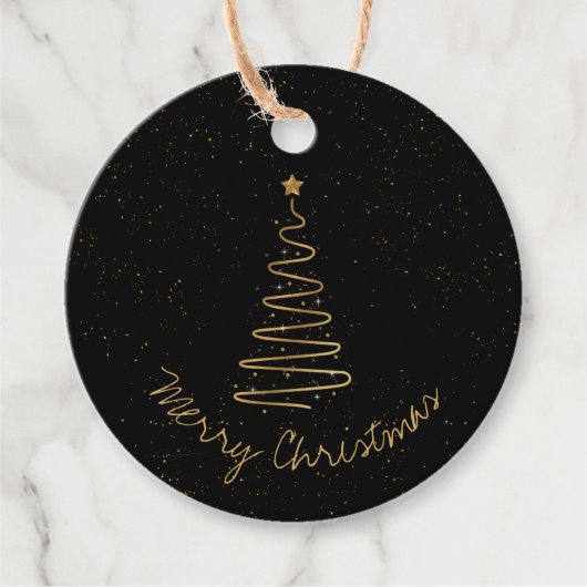 Elegant Black Gold Merry-kerstboom Star Gift Bedankjes Labels (Voorkant)
