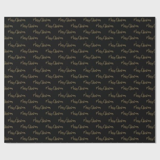 Elegant Black Gold Merry-kerstkrulpapier Cadeaupapier (Vlak)