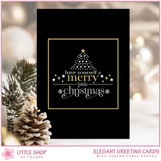 Elegant Black Gold Merry Little Christmas Photo Feestdagenkaart