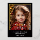 Elegant Black Gold Merry Little Christmas Photo Folie Feestdagenkaart (Voorkant)