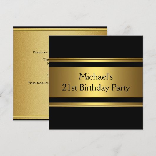 Elegant Black & Gold Metal 21e verjaardag Kaart (Voorkant / Achterkant)