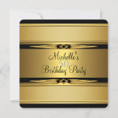 Elegant Black Gold Metal 50th Birthday Party Kaart (Voorkant)