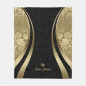 Elegant Black & Gold Metallic Floral Damaskers Fleece Deken (Voorkant)