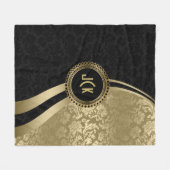 Elegant Black & Gold Metallic Floral Damaskers Fleece Deken (Voorkant (Horizontaal))