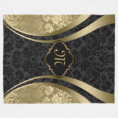 Elegant Black & Gold Metallic Floral Damaskers Fleece Deken (Voorkant (Horizontaal))
