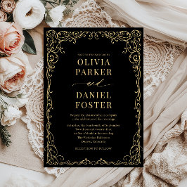 Elegant Black Gold Minimalist Weddenschap Kaart