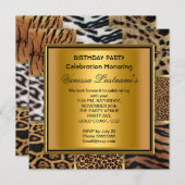 Elegant Black Gold Mixed Animal Birthday Party Kaart (Voorkant / Achterkant)