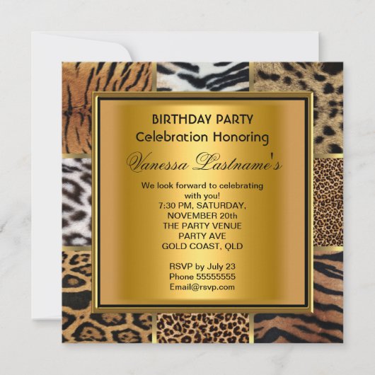 Elegant Black Gold Mixed Animal Birthday Party Kaart (Voorkant)