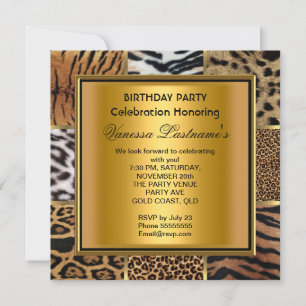 Elegant Black Gold Mixed Animal Birthday Party Kaart