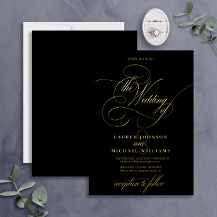 Elegant Black Gold Modern Calligraphy Wedding Foli Folie Uitnodiging