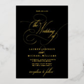 Elegant Black Gold Modern Calligraphy Wedding Foli Folie Uitnodiging (Voorkant)