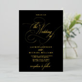 Elegant Black Gold Modern Calligraphy Wedding Foli Folie Uitnodiging (Staand Voorkant)