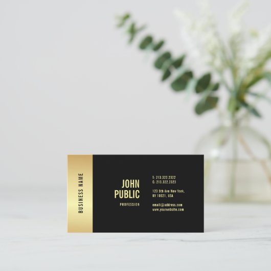 Elegant Black Gold Modern Glamour Sjabloon Cool Visitekaartje (Staand voorkant)